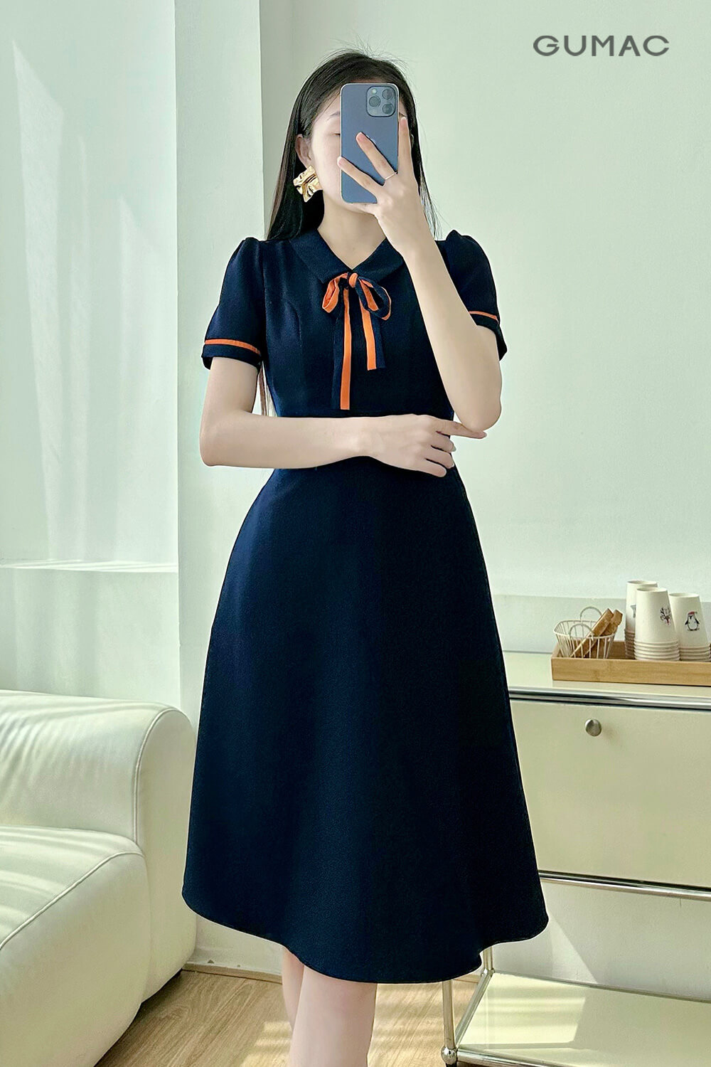 Đầm A nẹp tay phối