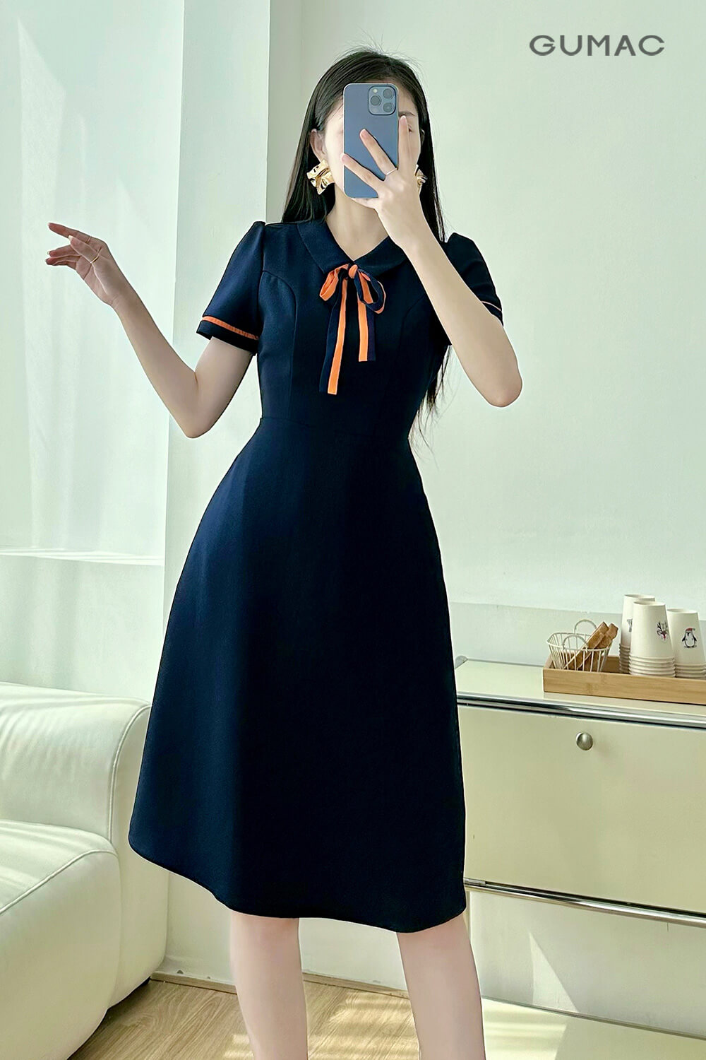 Đầm A nẹp tay phối