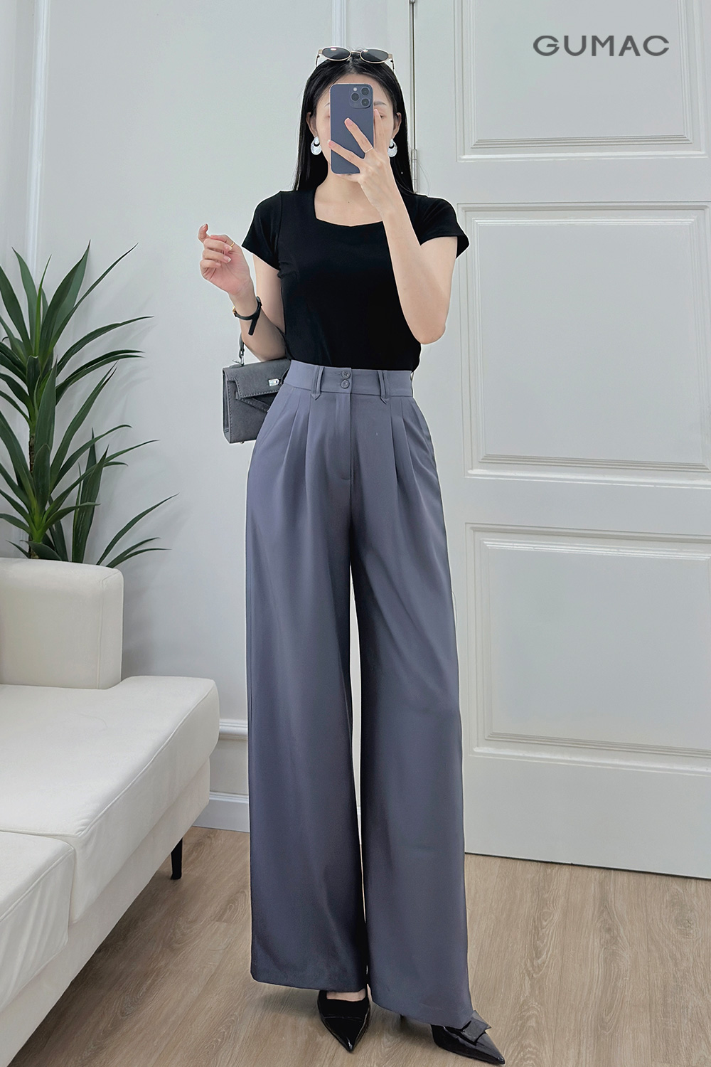 Quần ống rộng lưng kiểu