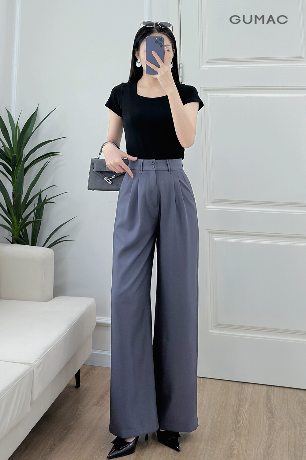 Quần ống rộng lưng kiểu