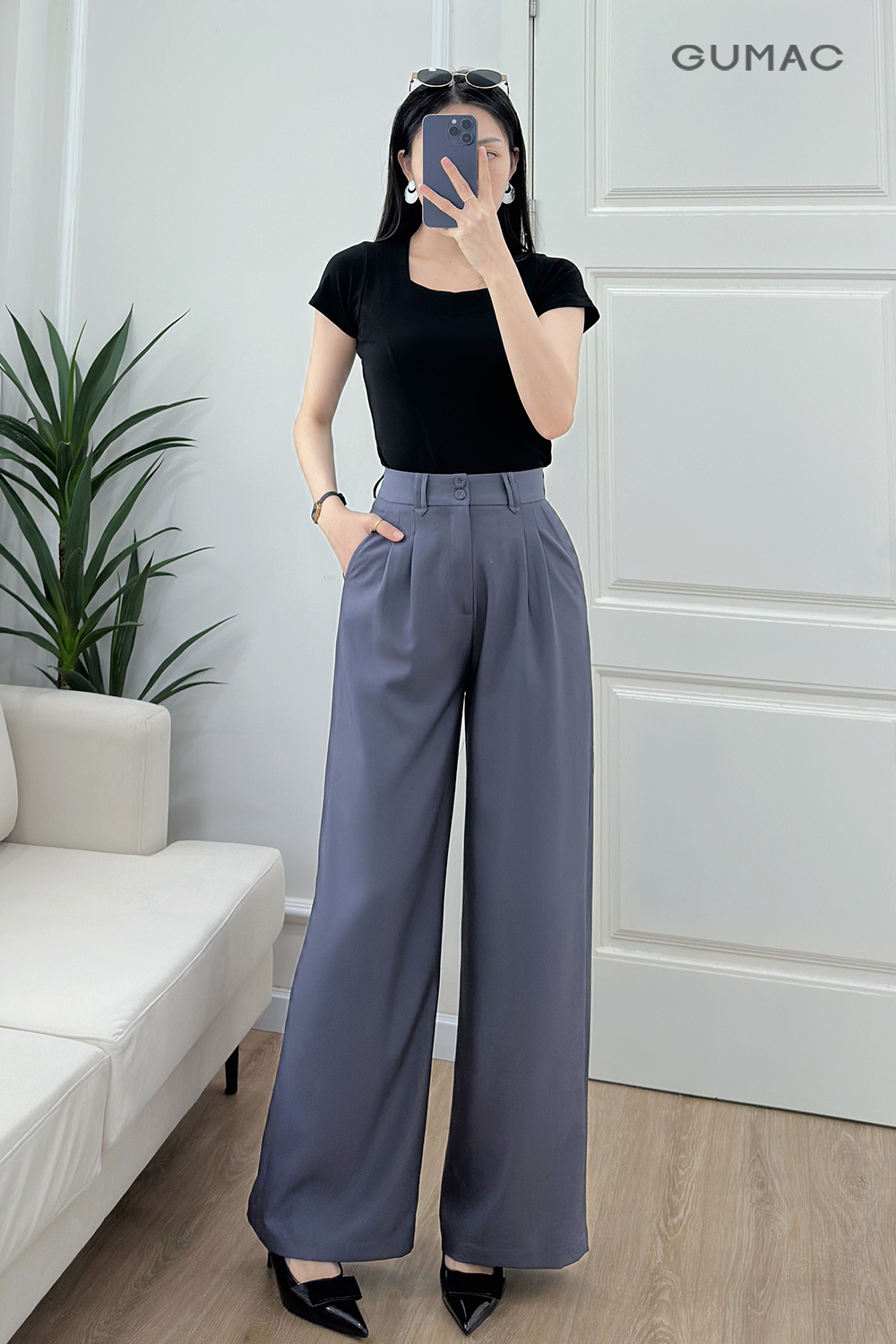 Quần ống rộng lưng kiểu