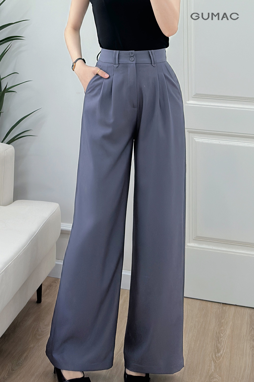 Quần ống rộng lưng kiểu