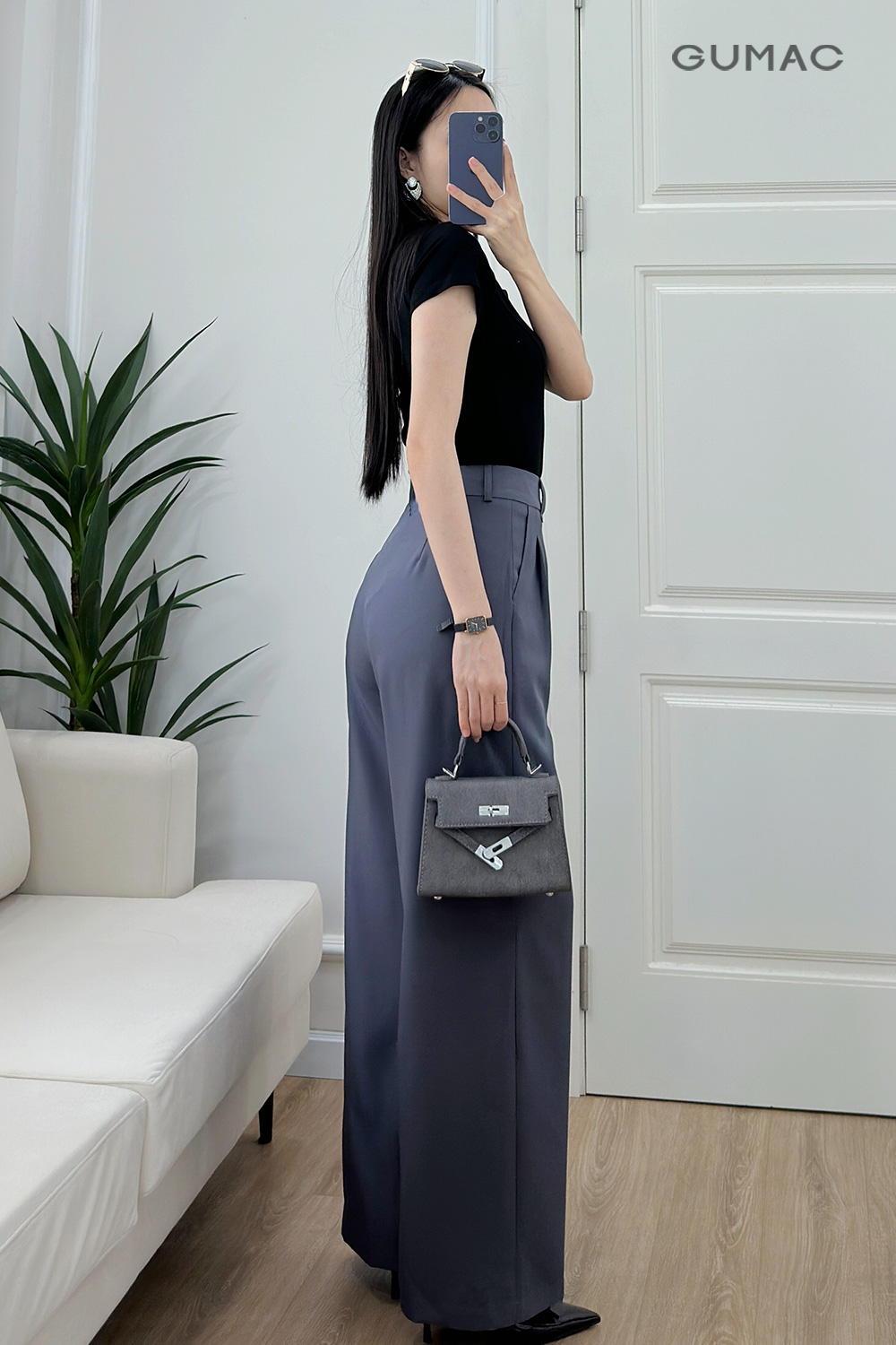 Quần ống rộng lưng kiểu